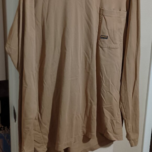 Ariat Rebar Born 4 This Mens Long Sleeve Pocket T-shirt Size XL Tan - Picture 6 of 13